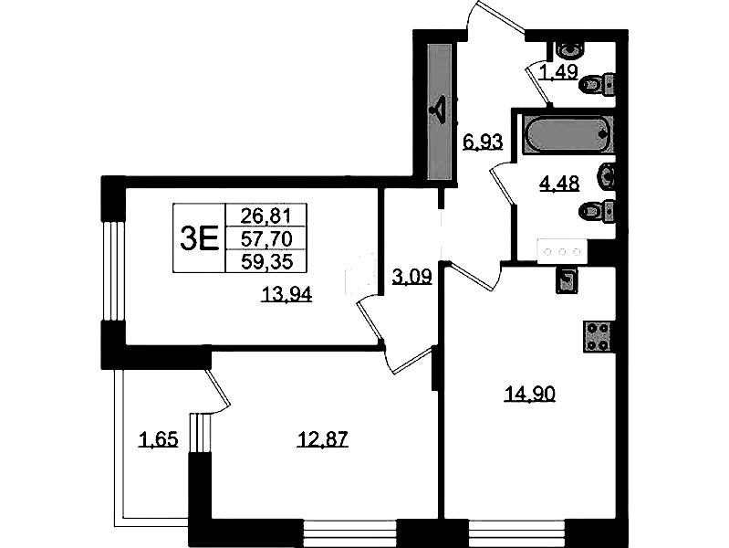 2-комнатная квартира 59.35 м², 9/11 эт., ЖК «VEREN NORT Сертолово»